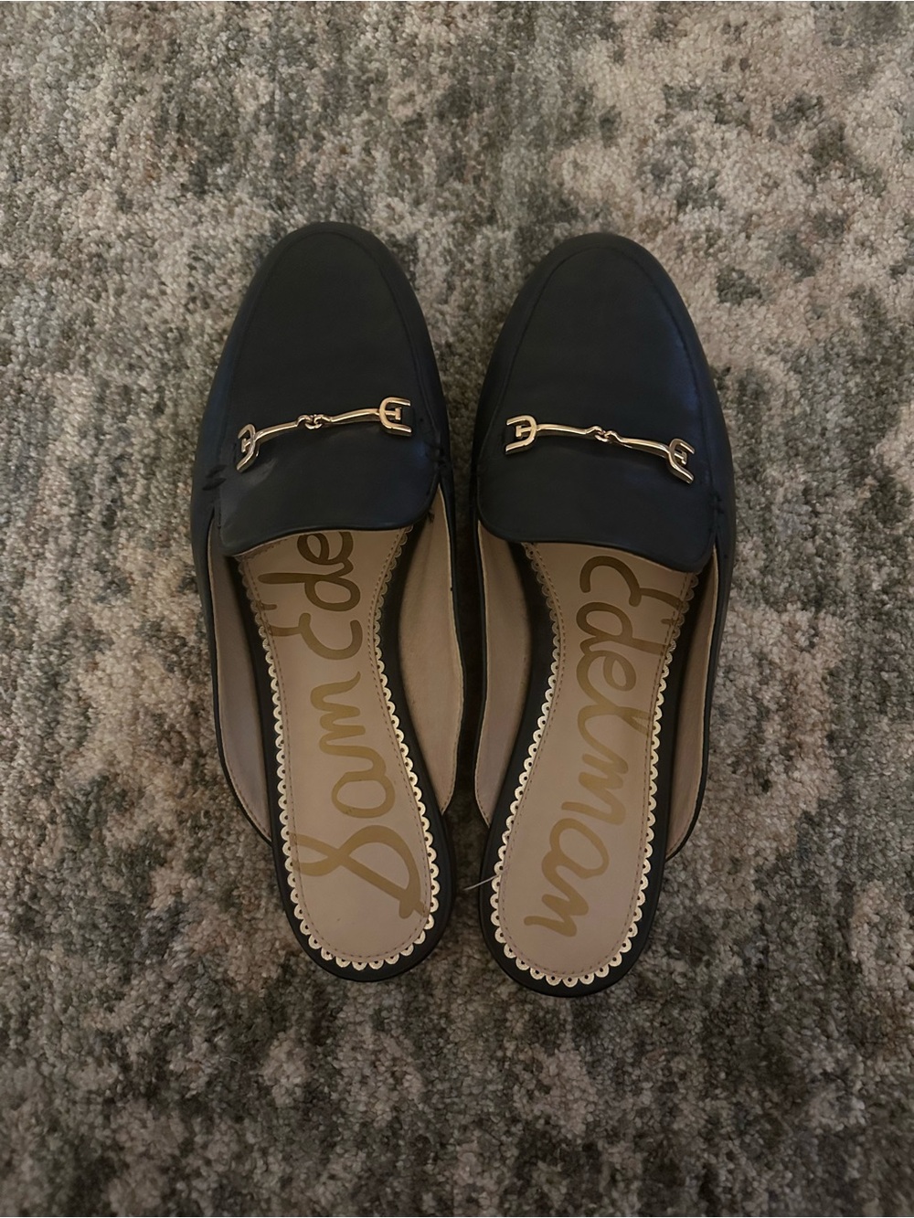 Sam Edelman Black Leather Slip-On Mules with Gold Horsebit
